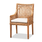 Baxton Studio Saoka Modern and Contemporary Natural Brown Finished Wood and Rattan Armchair